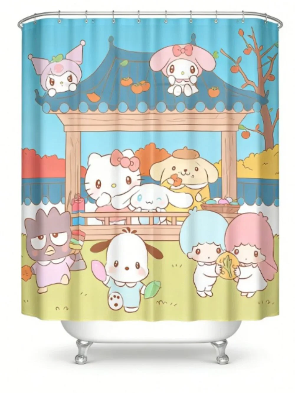 Cute Cartoon Characters Shower Curtain with 12 Hooks Included 59
